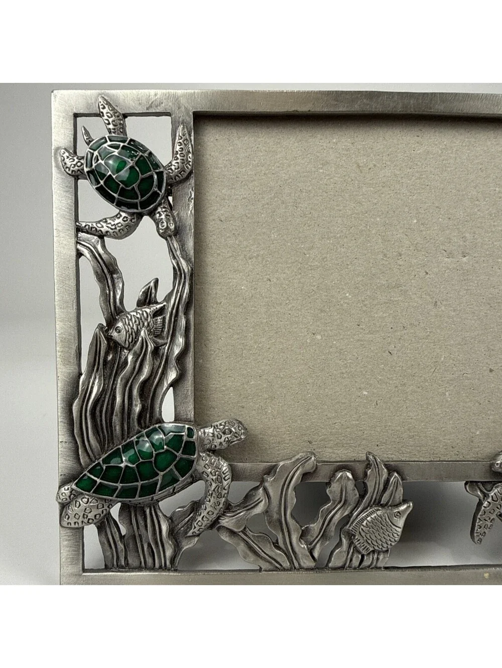 MIST Co Sea Turtle Ocean Metal Picture Frame • Pewter Finish Green Enamel